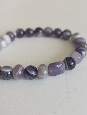 Natural Amethyst and Chevron Amethyst Stone Stretch Bracelet